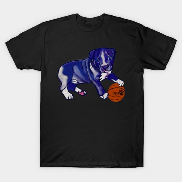 Painting of Blue line pit bull dog basket ball player- cute pitbull in the with it’s pitbull basketball association ball T-Shirt by Artonmytee